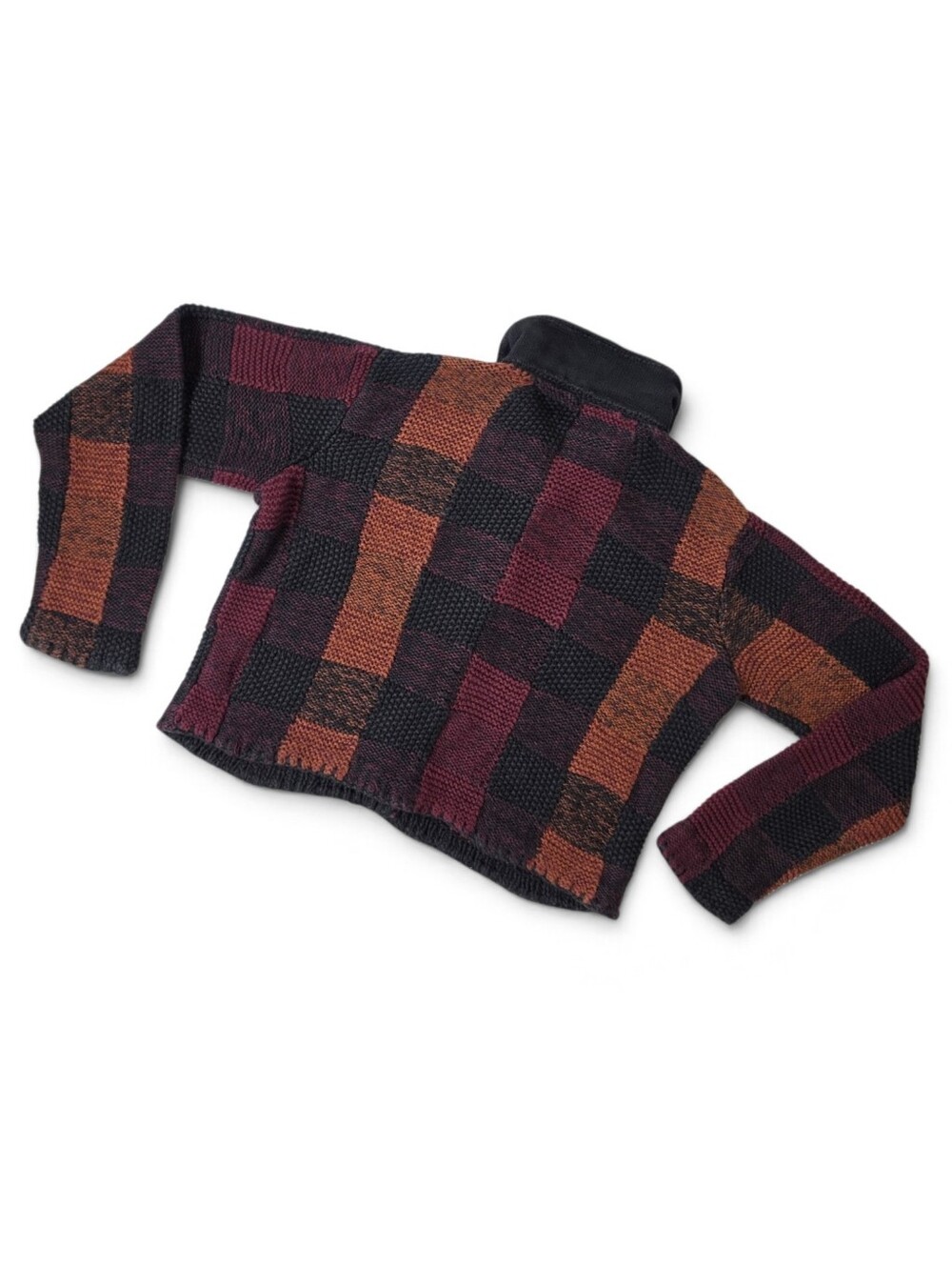 Michael Simon Patchwork Knit Button-Up Cardigan Earth Tone Button-Up Sweater - Picture 3 of 13